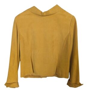 Oscar De La Renta Genuine Leather Button Back Mustard Vintage Top